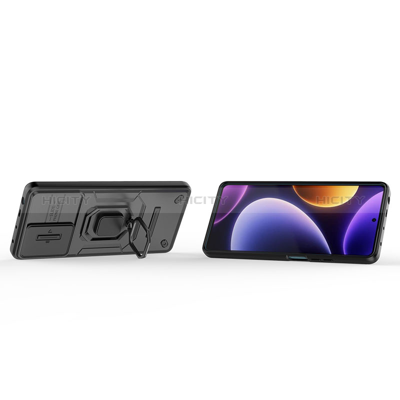 Custodia Silicone e Plastica Opaca Cover con Magnetico Anello Supporto K2C per Xiaomi Poco F5 5G
