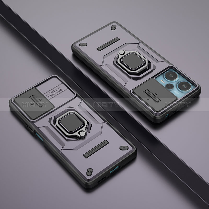 Custodia Silicone e Plastica Opaca Cover con Magnetico Anello Supporto K2C per Xiaomi Poco F5 5G