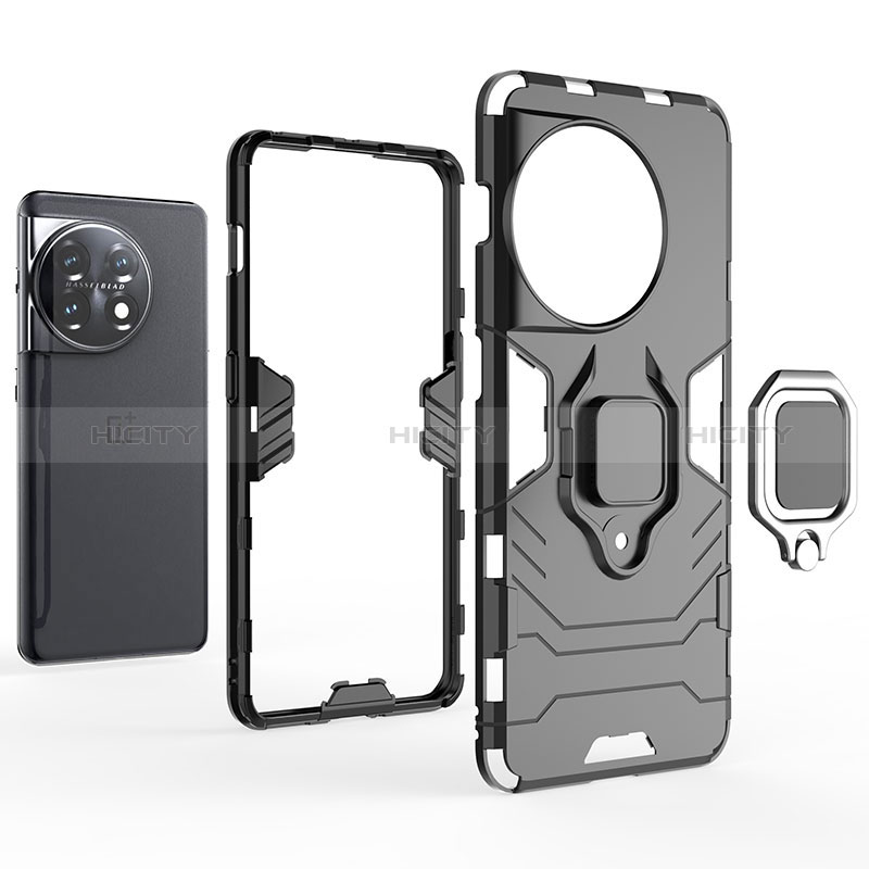 Custodia Silicone e Plastica Opaca Cover con Magnetico Anello Supporto KC1 per OnePlus 11 5G