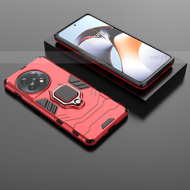 Custodia Silicone e Plastica Opaca Cover con Magnetico Anello Supporto KC1 per OnePlus Ace 2 Pro 5G Rosso