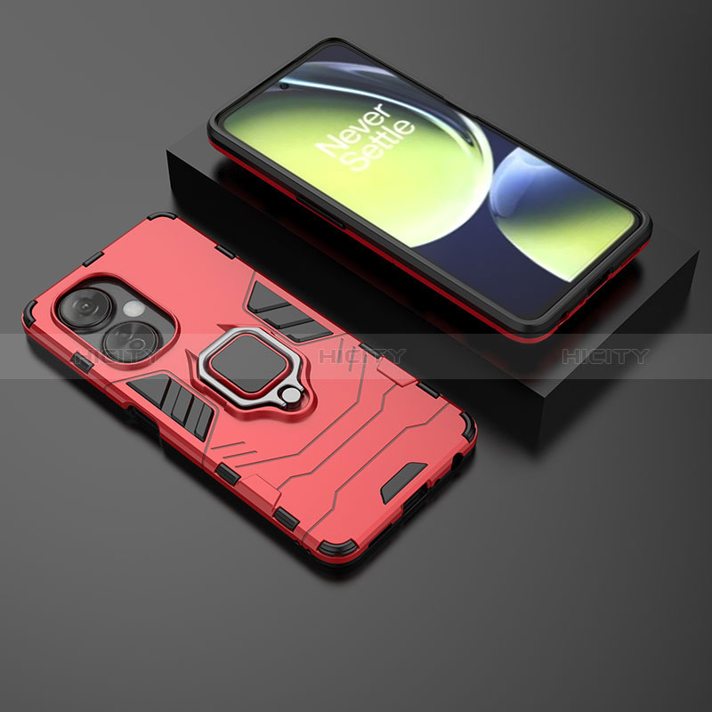 Custodia Silicone e Plastica Opaca Cover con Magnetico Anello Supporto KC1 per OnePlus Nord CE 3 5G Rosso