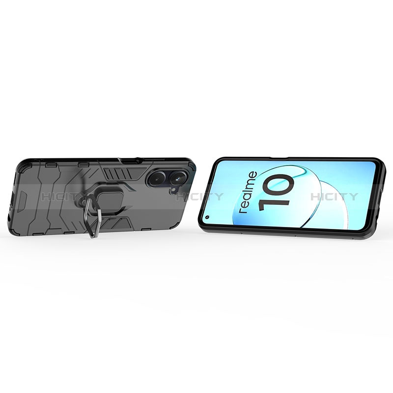 Custodia Silicone e Plastica Opaca Cover con Magnetico Anello Supporto KC1 per Realme 10 4G