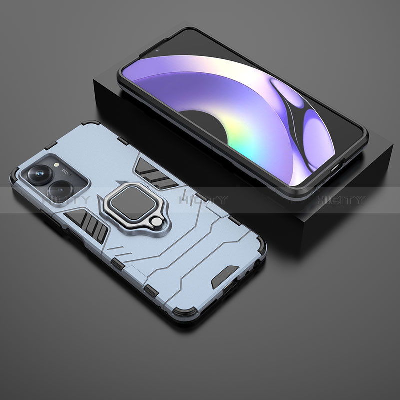 Custodia Silicone e Plastica Opaca Cover con Magnetico Anello Supporto KC1 per Realme 10 Pro 5G Blu