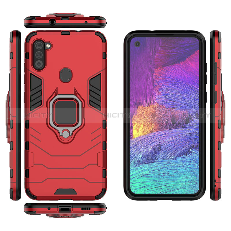 Custodia Silicone e Plastica Opaca Cover con Magnetico Anello Supporto KC1 per Samsung Galaxy A11