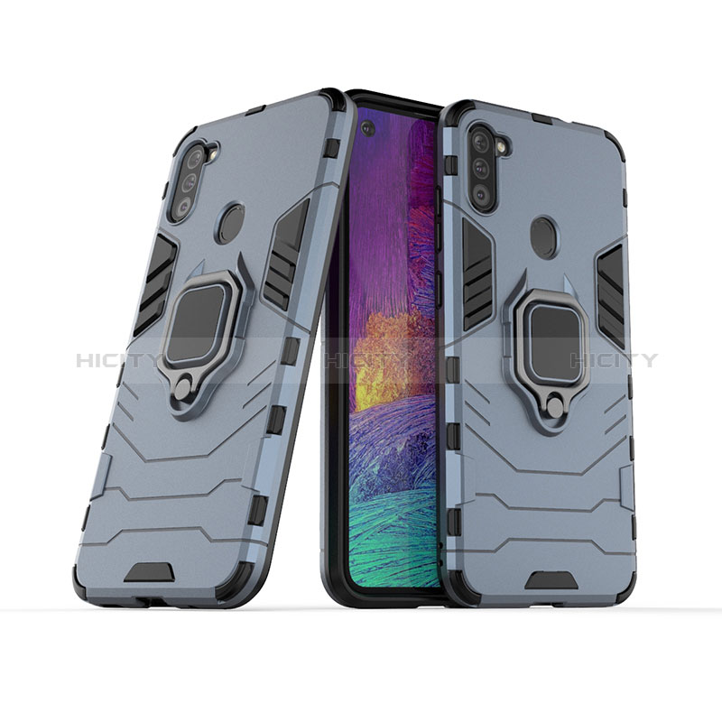 Custodia Silicone e Plastica Opaca Cover con Magnetico Anello Supporto KC1 per Samsung Galaxy A11 Blu