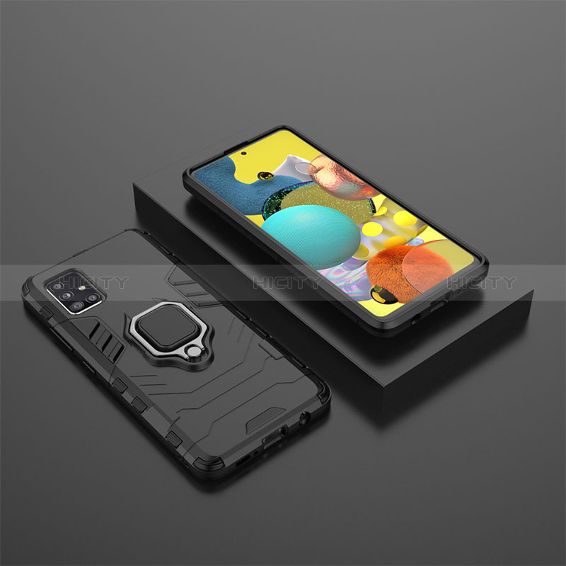 Custodia Silicone e Plastica Opaca Cover con Magnetico Anello Supporto KC1 per Samsung Galaxy A51 4G Nero