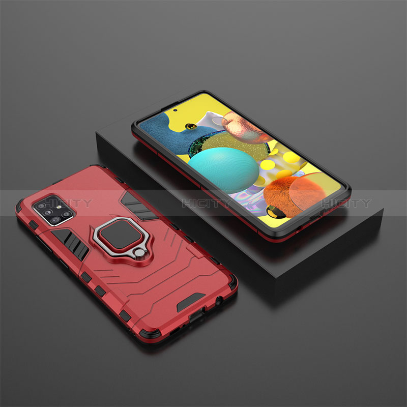 Custodia Silicone e Plastica Opaca Cover con Magnetico Anello Supporto KC1 per Samsung Galaxy A51 4G Rosso