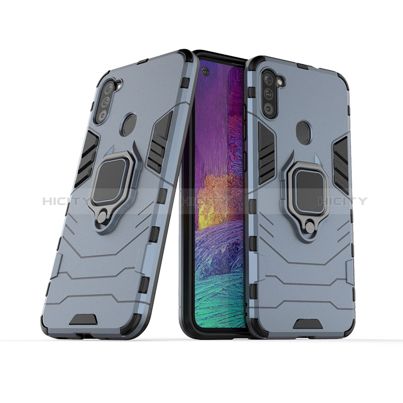 Custodia Silicone e Plastica Opaca Cover con Magnetico Anello Supporto KC1 per Samsung Galaxy M11 Blu