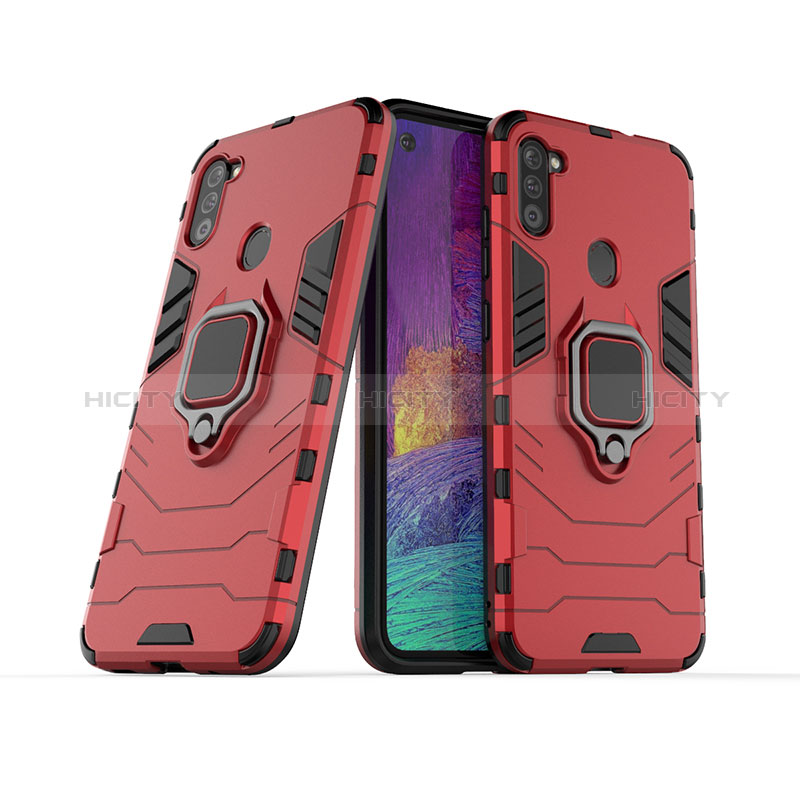 Custodia Silicone e Plastica Opaca Cover con Magnetico Anello Supporto KC1 per Samsung Galaxy M11 Rosso