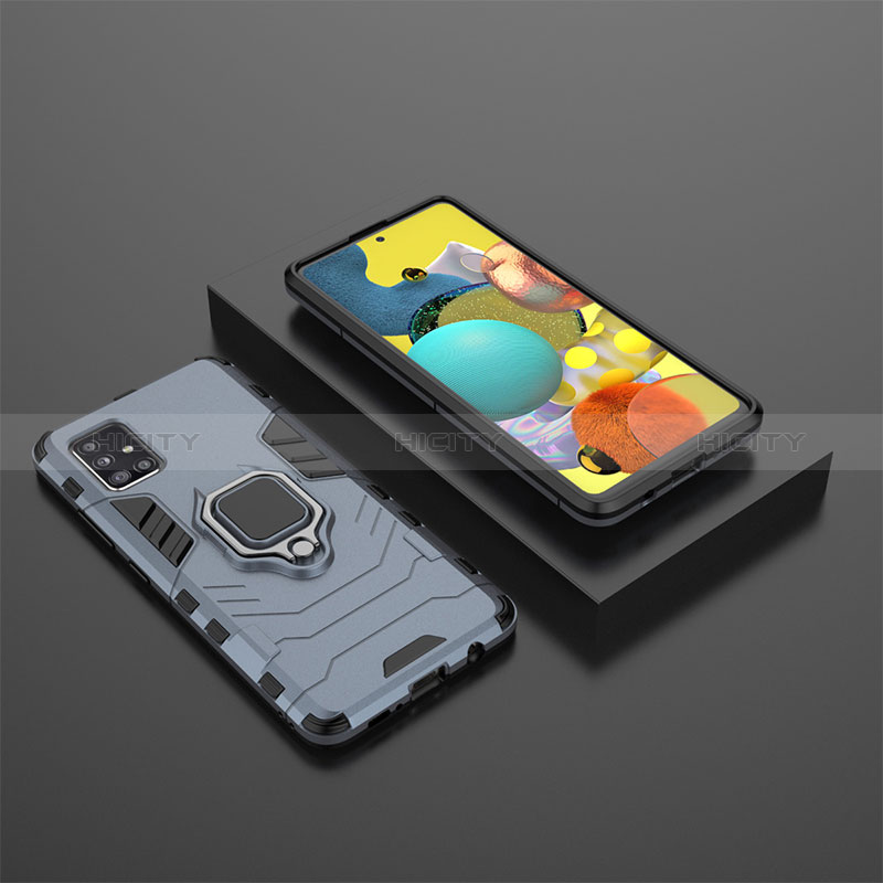 Custodia Silicone e Plastica Opaca Cover con Magnetico Anello Supporto KC1 per Samsung Galaxy M40S Blu