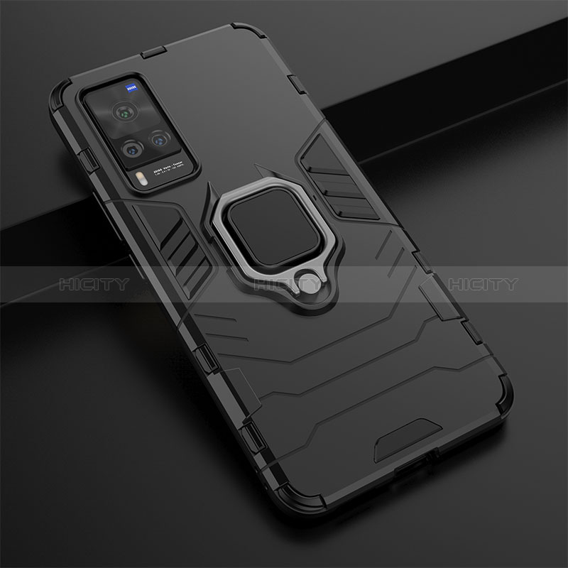 Custodia Silicone e Plastica Opaca Cover con Magnetico Anello Supporto KC1 per Vivo X60 Pro 5G