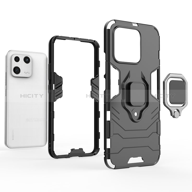 Custodia Silicone e Plastica Opaca Cover con Magnetico Anello Supporto KC1 per Xiaomi Mi 13 5G