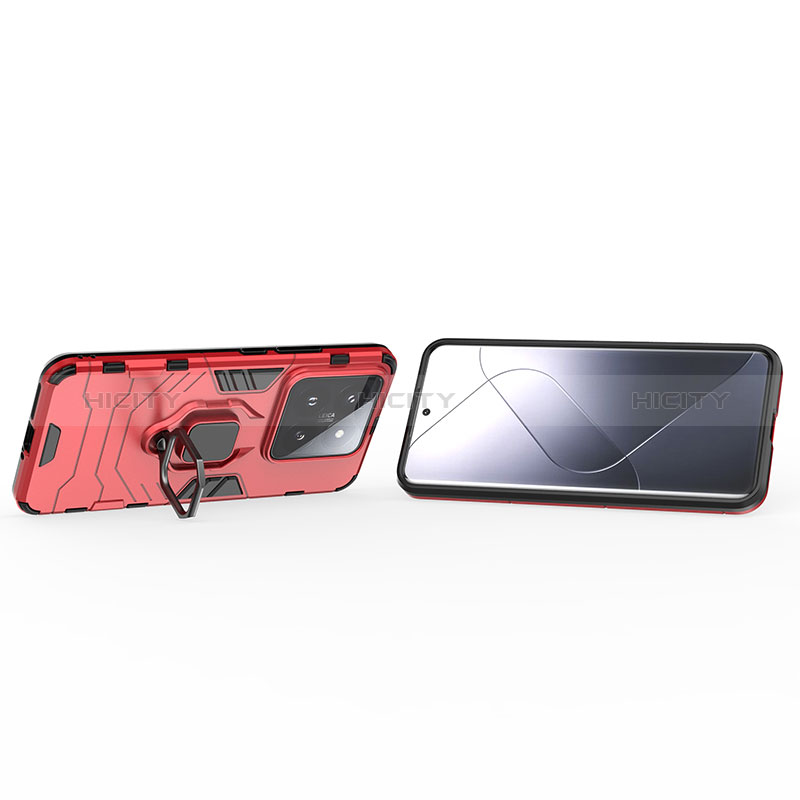 Custodia Silicone e Plastica Opaca Cover con Magnetico Anello Supporto KC1 per Xiaomi Mi 14 5G