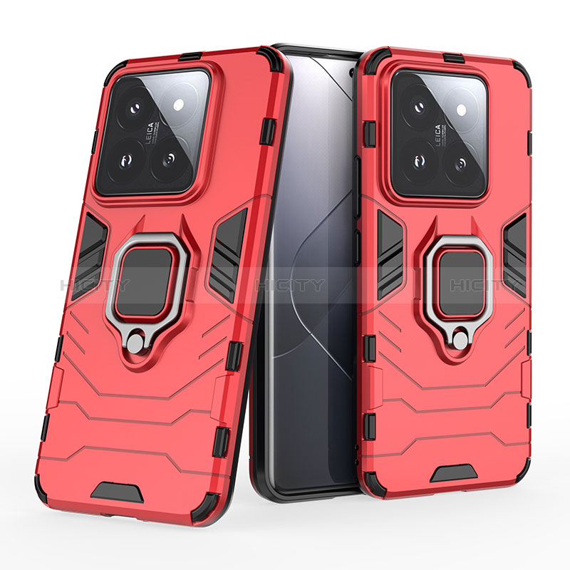 Custodia Silicone e Plastica Opaca Cover con Magnetico Anello Supporto KC1 per Xiaomi Mi 14 Pro 5G Rosso