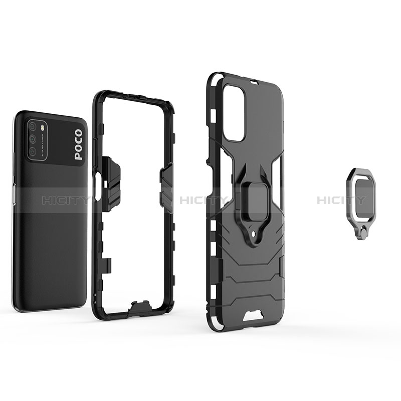 Custodia Silicone e Plastica Opaca Cover con Magnetico Anello Supporto KC1 per Xiaomi Poco M3