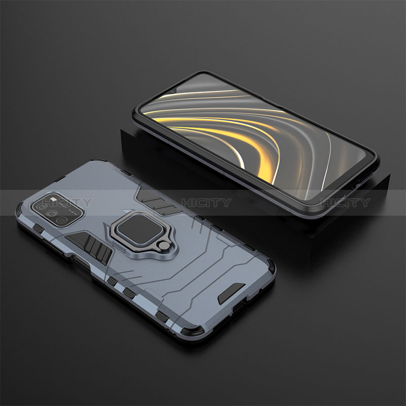 Custodia Silicone e Plastica Opaca Cover con Magnetico Anello Supporto KC1 per Xiaomi Poco M3 Blu