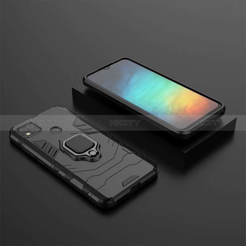 Custodia Silicone e Plastica Opaca Cover con Magnetico Anello Supporto KC1 per Xiaomi Redmi 9C NFC Nero
