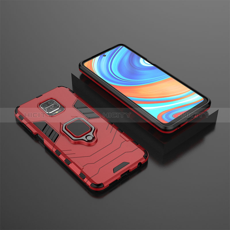 Custodia Silicone e Plastica Opaca Cover con Magnetico Anello Supporto KC1 per Xiaomi Redmi Note 9 Pro Rosso