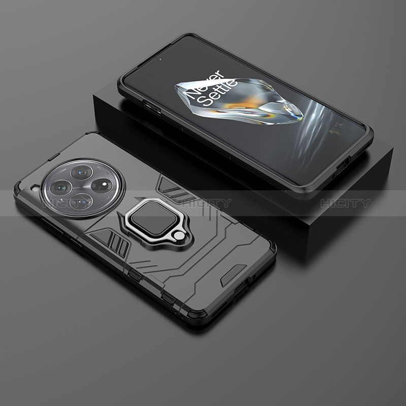 Custodia Silicone e Plastica Opaca Cover con Magnetico Anello Supporto KC2 per OnePlus 12 5G Nero