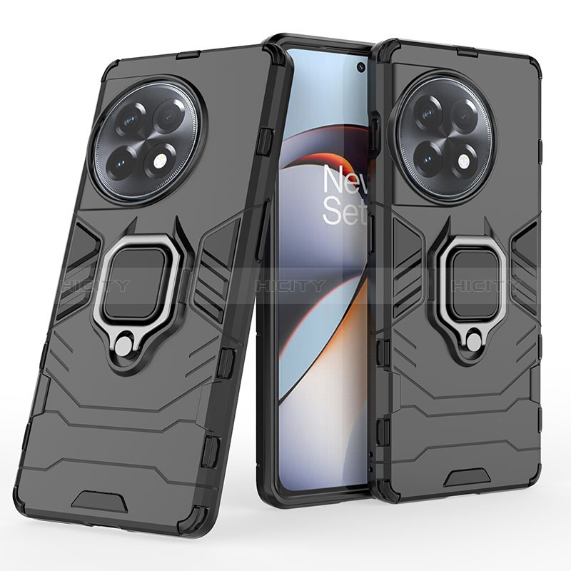 Custodia Silicone e Plastica Opaca Cover con Magnetico Anello Supporto KC2 per OnePlus Ace 2 5G Nero
