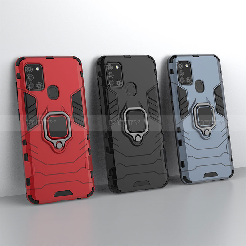 Custodia Silicone e Plastica Opaca Cover con Magnetico Anello Supporto KC2 per Samsung Galaxy A21s