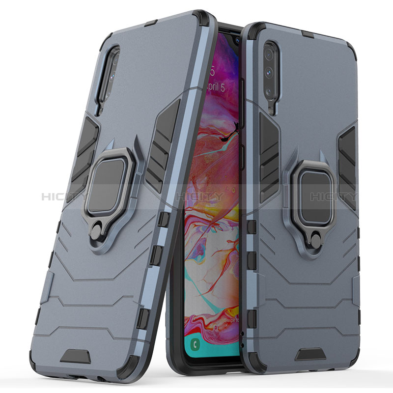 Custodia Silicone e Plastica Opaca Cover con Magnetico Anello Supporto KC2 per Samsung Galaxy A70 Blu