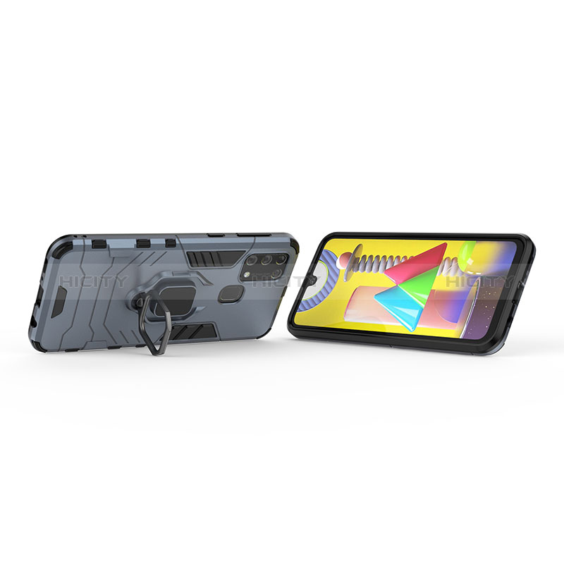 Custodia Silicone e Plastica Opaca Cover con Magnetico Anello Supporto KC2 per Samsung Galaxy M21s