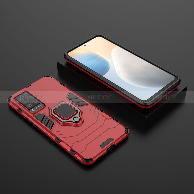 Custodia Silicone e Plastica Opaca Cover con Magnetico Anello Supporto KC2 per Vivo X60 Pro 5G