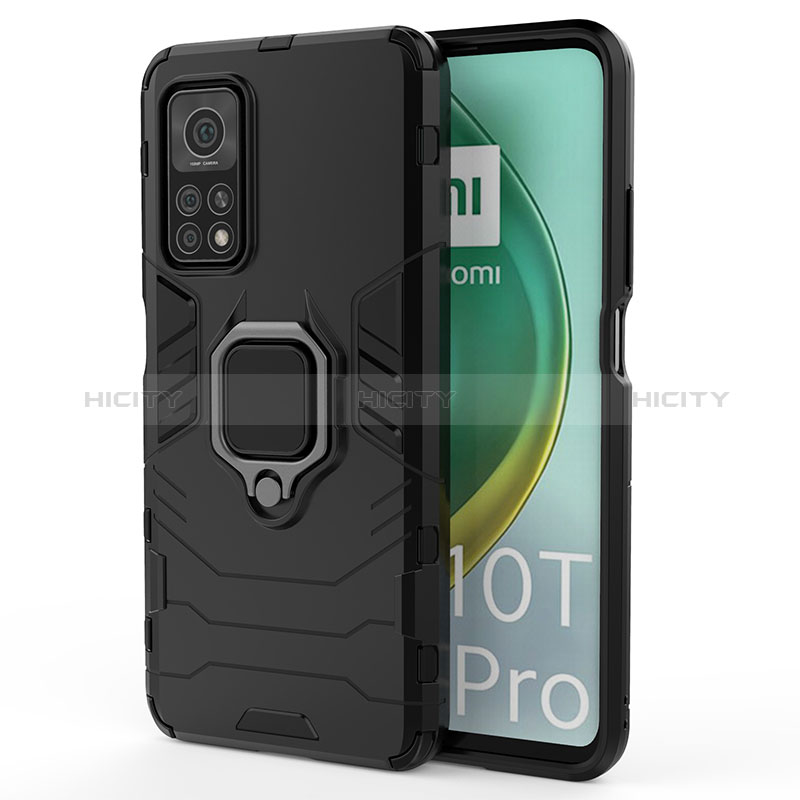 Custodia Silicone e Plastica Opaca Cover con Magnetico Anello Supporto KC2 per Xiaomi Mi 10T 5G Nero