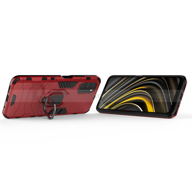 Custodia Silicone e Plastica Opaca Cover con Magnetico Anello Supporto KC2 per Xiaomi Poco M3