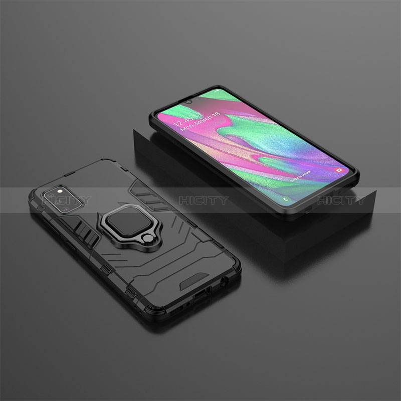 Custodia Silicone e Plastica Opaca Cover con Magnetico Anello Supporto KC3 per Samsung Galaxy A41 Nero