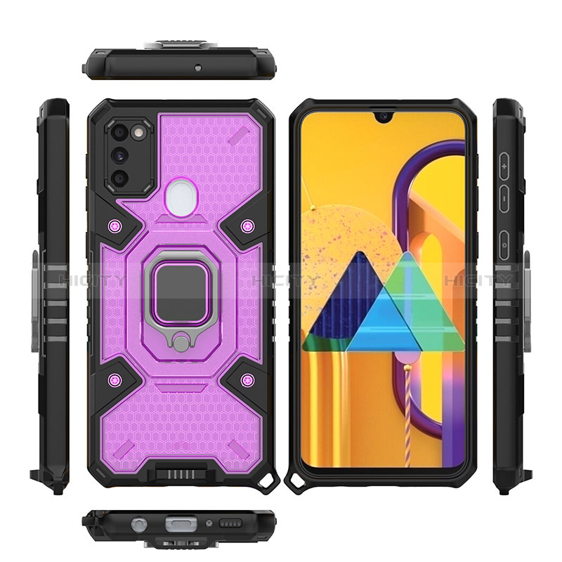 Custodia Silicone e Plastica Opaca Cover con Magnetico Anello Supporto KC3 per Samsung Galaxy M21