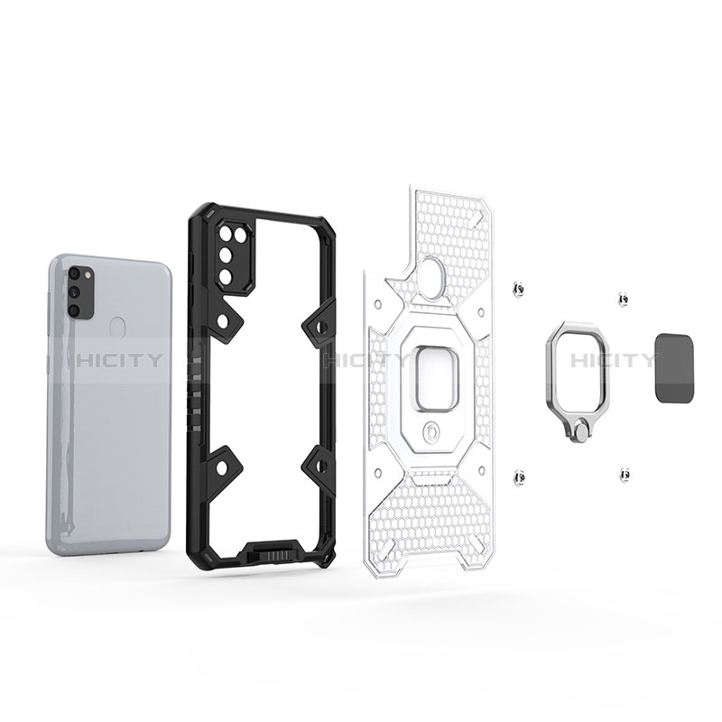 Custodia Silicone e Plastica Opaca Cover con Magnetico Anello Supporto KC3 per Samsung Galaxy M21