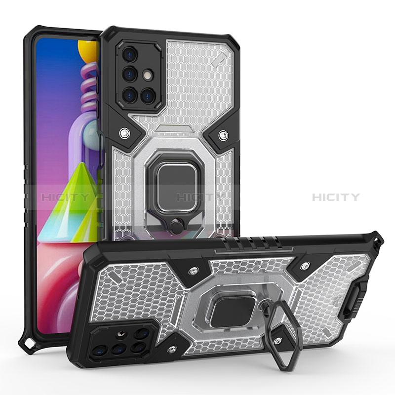 Custodia Silicone e Plastica Opaca Cover con Magnetico Anello Supporto KC3 per Samsung Galaxy M51