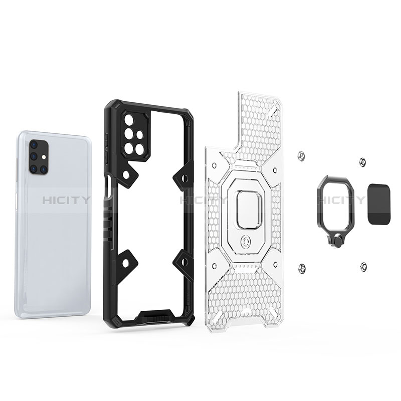 Custodia Silicone e Plastica Opaca Cover con Magnetico Anello Supporto KC3 per Samsung Galaxy M51