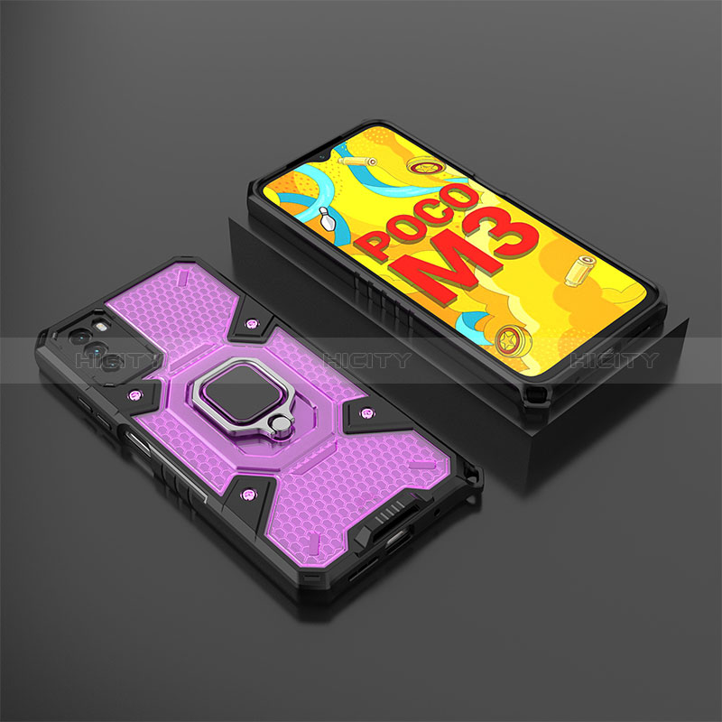 Custodia Silicone e Plastica Opaca Cover con Magnetico Anello Supporto KC3 per Xiaomi Poco M3 Viola