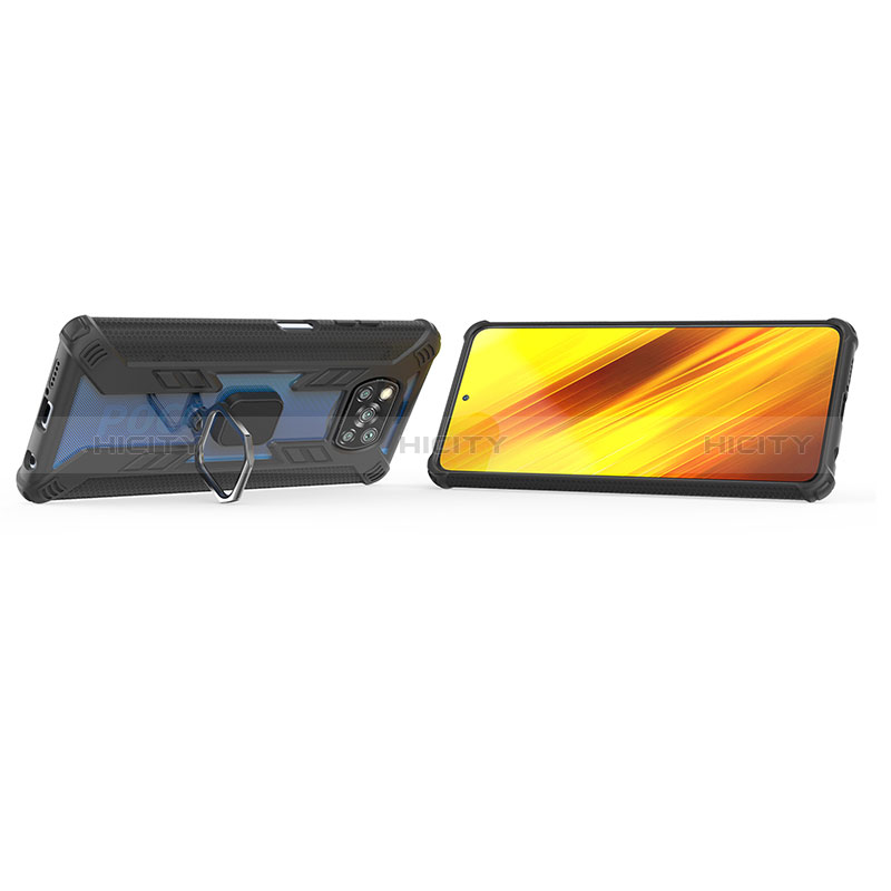 Custodia Silicone e Plastica Opaca Cover con Magnetico Anello Supporto KC3 per Xiaomi Poco X3 NFC