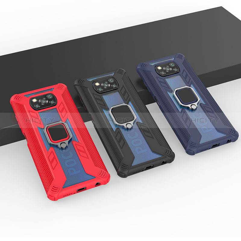 Custodia Silicone e Plastica Opaca Cover con Magnetico Anello Supporto KC3 per Xiaomi Poco X3 Pro