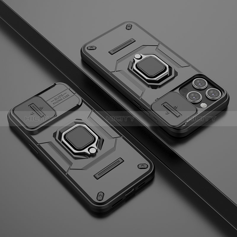 Custodia Silicone e Plastica Opaca Cover con Magnetico Anello Supporto KC4 per Apple iPhone 13 Pro Nero