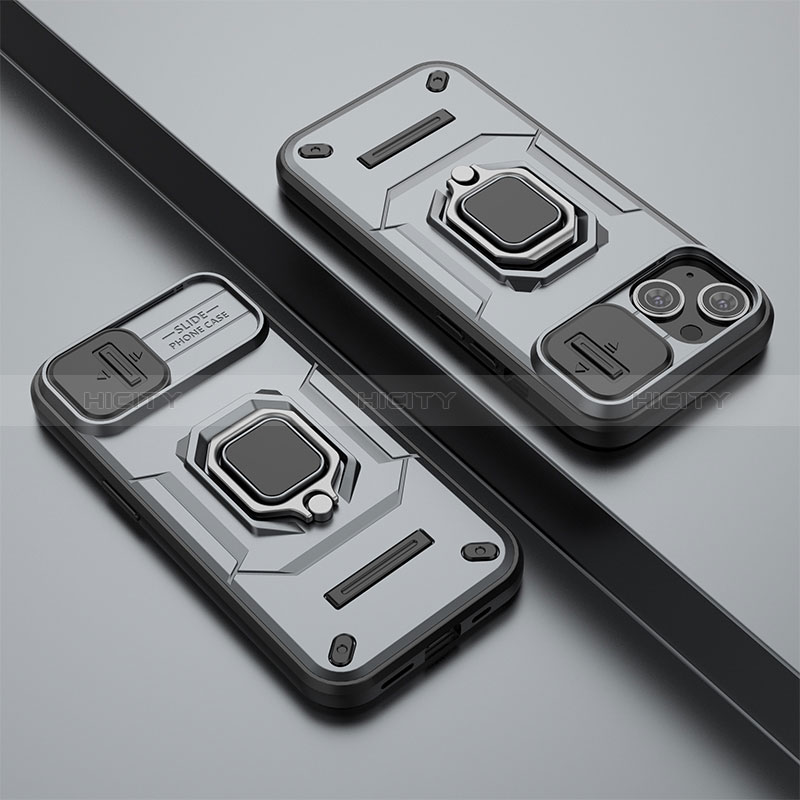 Custodia Silicone e Plastica Opaca Cover con Magnetico Anello Supporto KC4 per Apple iPhone 14 Plus Grigio