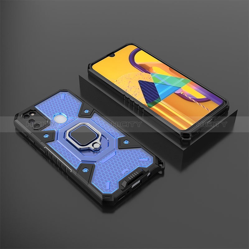 Custodia Silicone e Plastica Opaca Cover con Magnetico Anello Supporto KC4 per Samsung Galaxy M21