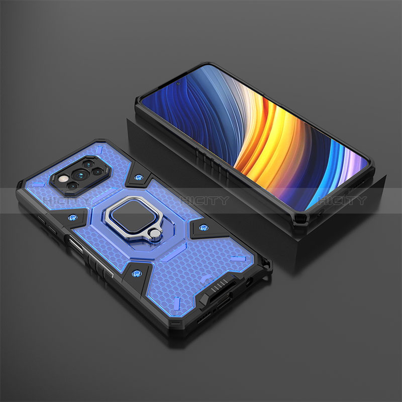 Custodia Silicone e Plastica Opaca Cover con Magnetico Anello Supporto KC4 per Xiaomi Poco X3 NFC Blu