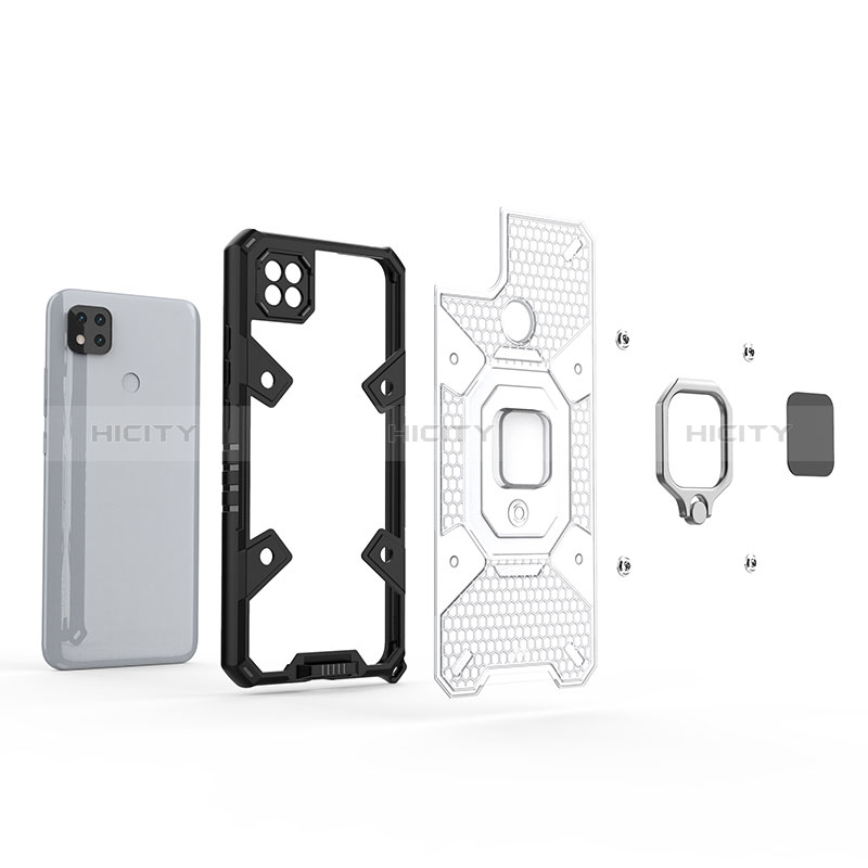 Custodia Silicone e Plastica Opaca Cover con Magnetico Anello Supporto KC4 per Xiaomi Redmi 9C NFC