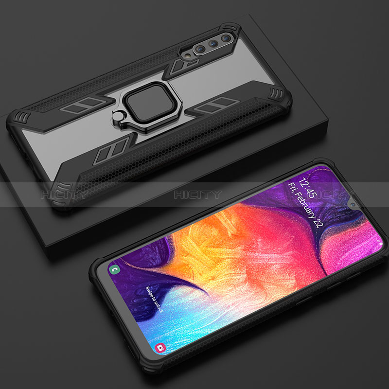 Custodia Silicone e Plastica Opaca Cover con Magnetico Anello Supporto KC6 per Samsung Galaxy A50 Nero