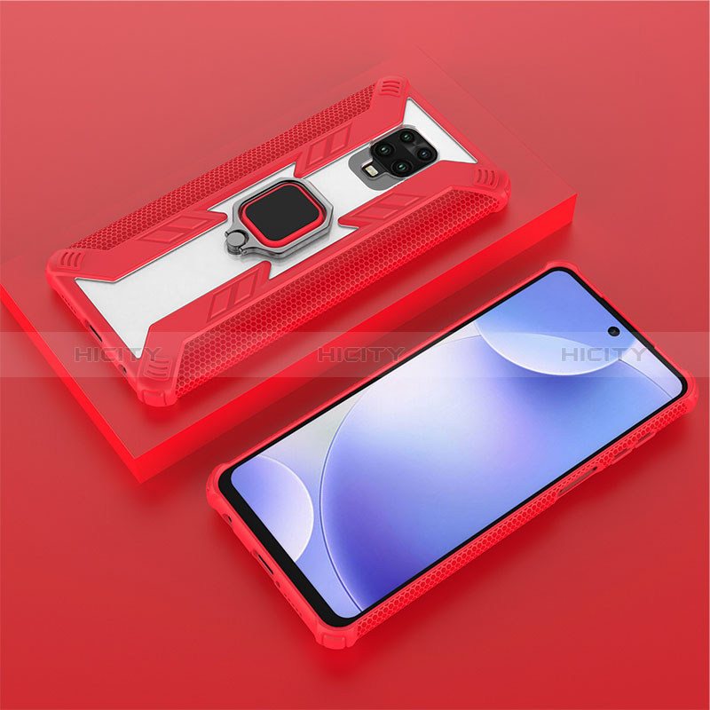 Custodia Silicone e Plastica Opaca Cover con Magnetico Anello Supporto KC6 per Xiaomi Poco M2 Pro Rosso