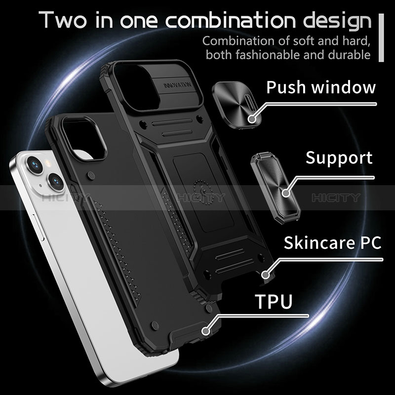 Custodia Silicone e Plastica Opaca Cover con Magnetico Anello Supporto KC7 per Apple iPhone 15