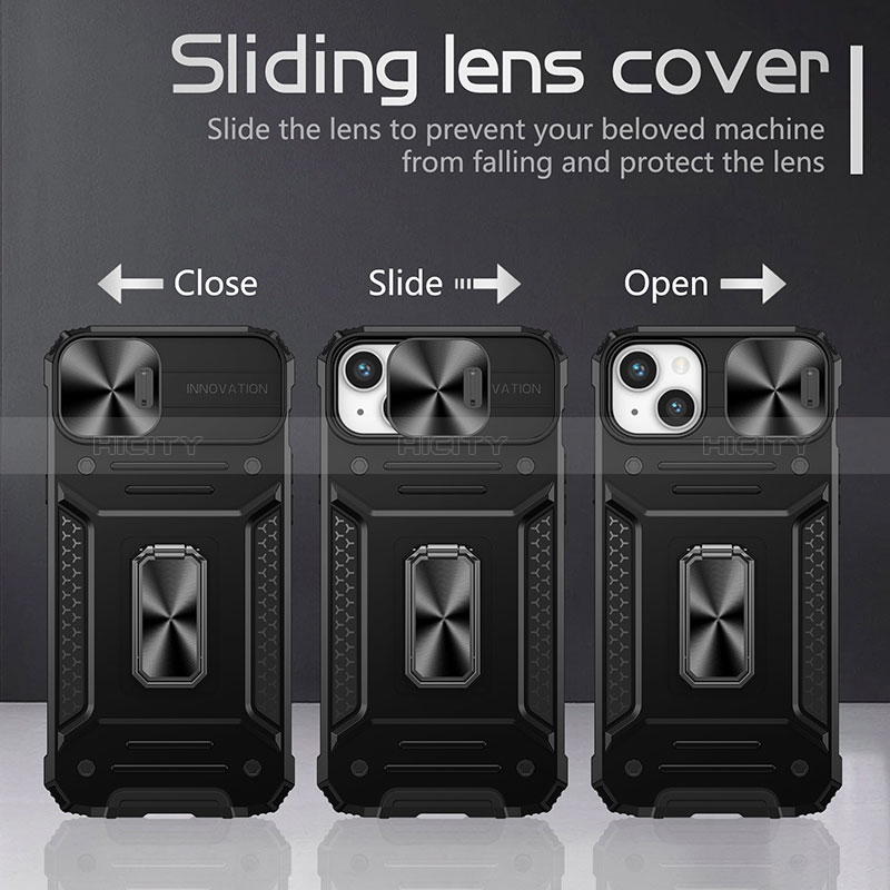 Custodia Silicone e Plastica Opaca Cover con Magnetico Anello Supporto KC7 per Apple iPhone 15 Plus
