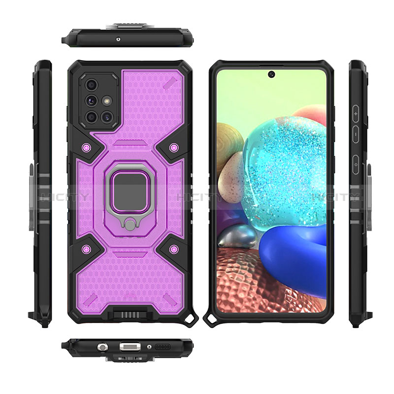 Custodia Silicone e Plastica Opaca Cover con Magnetico Anello Supporto KC7 per Samsung Galaxy A71 5G Viola