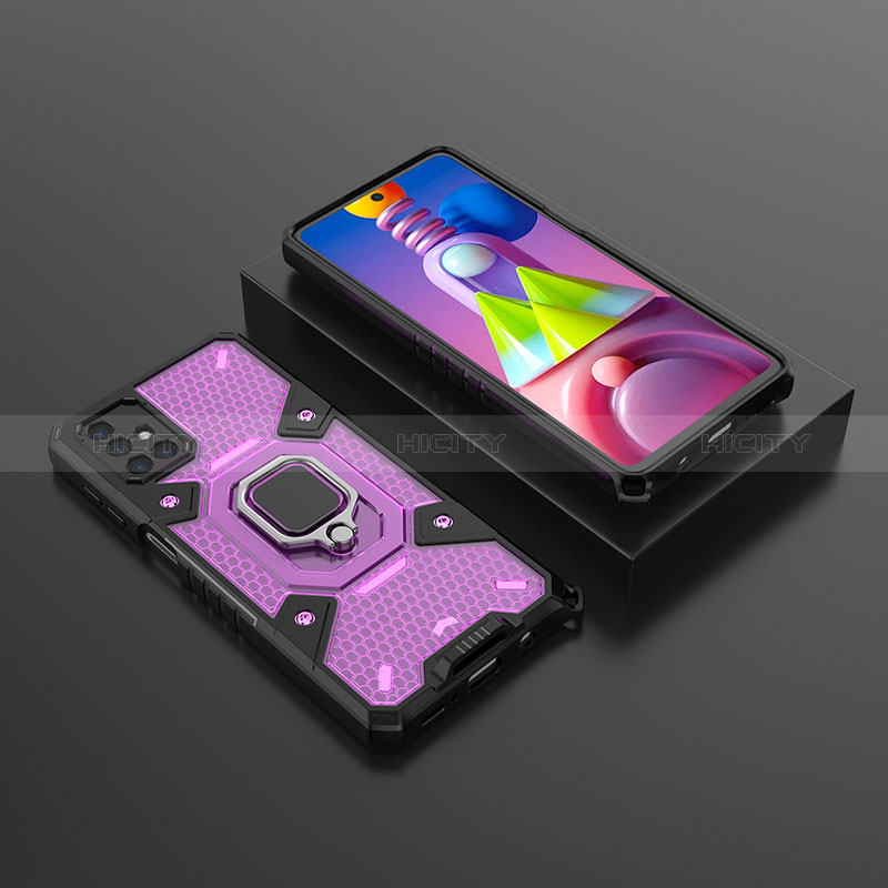 Custodia Silicone e Plastica Opaca Cover con Magnetico Anello Supporto KC7 per Samsung Galaxy M51 Viola