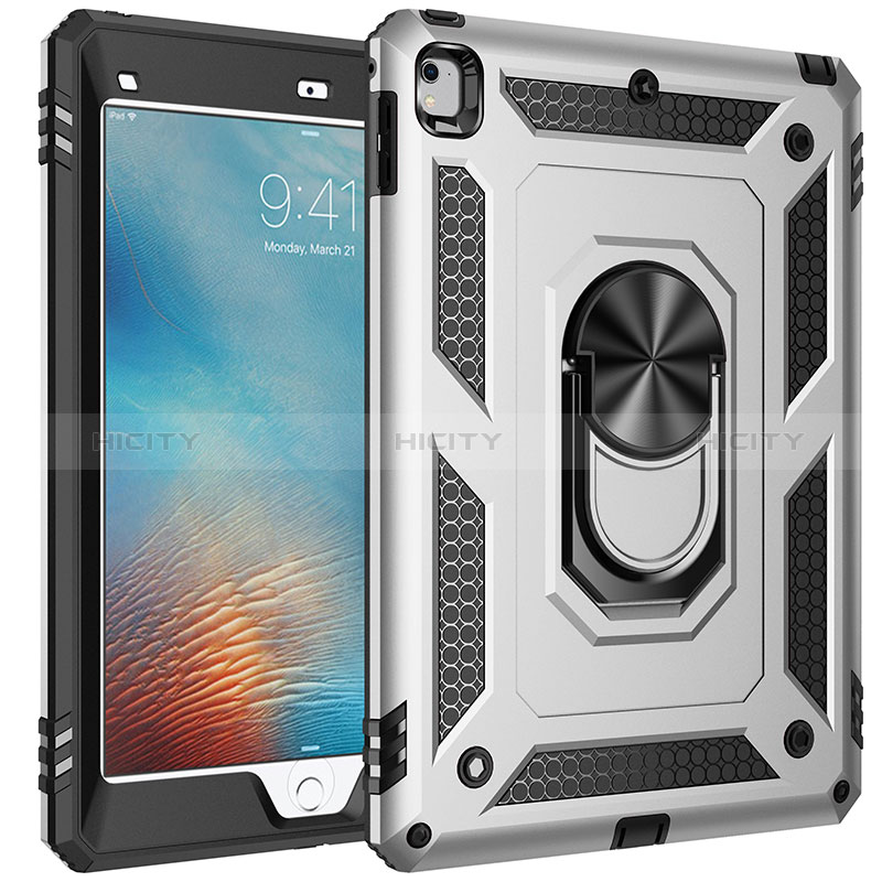 Custodia Silicone e Plastica Opaca Cover con Magnetico Anello Supporto MQ1 per Apple iPad Air Argento